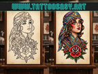 200+ Traditional Tattoo Ladies for Procreate | Old School Flash Stencils, Trad Girls Bundle