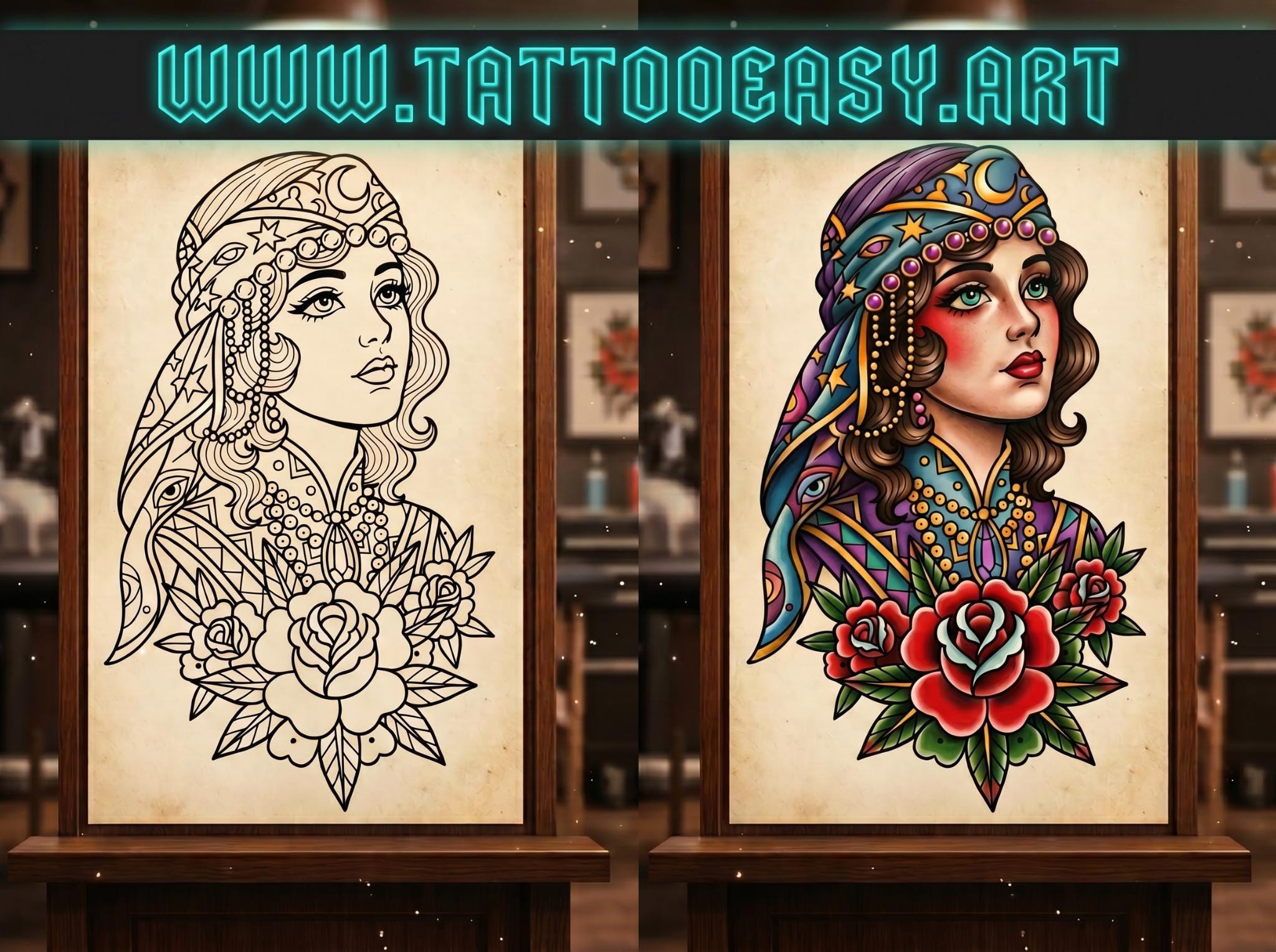 200+ Traditional Tattoo Ladies for Procreate | Old School Flash Stencils, Trad Girls Bundle