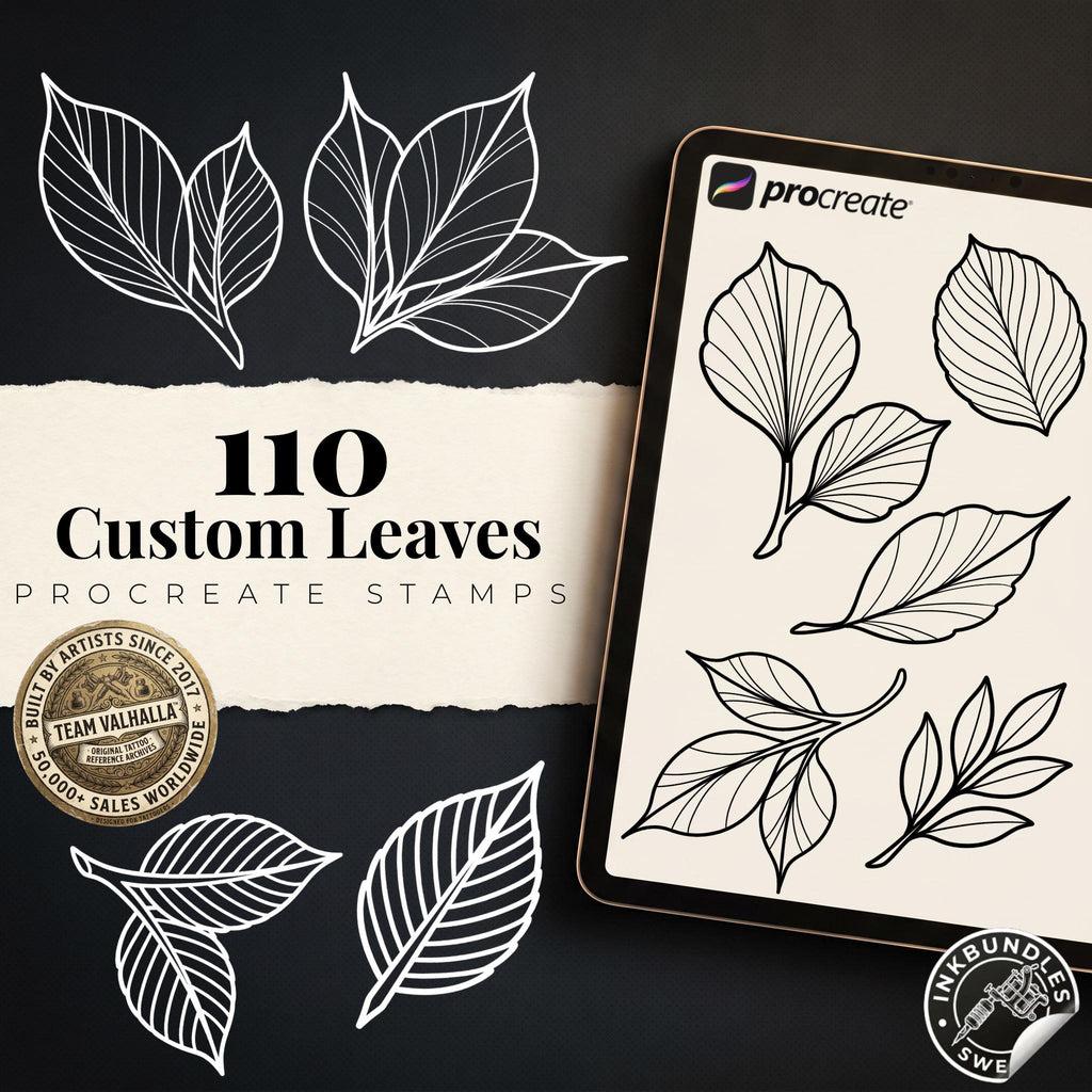 Procreate Neo traditional Fine Line Leaves, Custom Leaf Design Kit