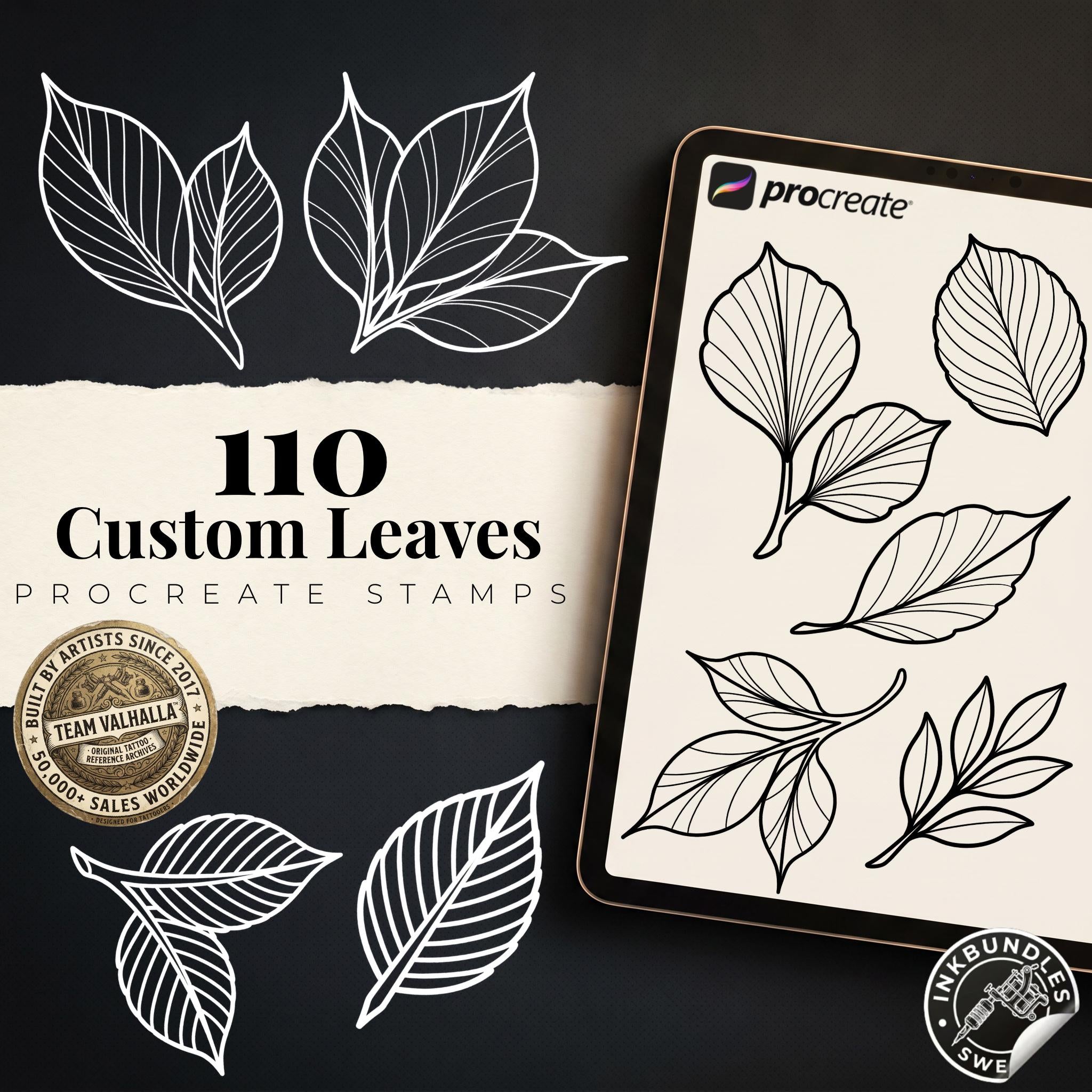 Procreate Neo traditional Fine Line Leaves, Custom Leaf Design Kit
