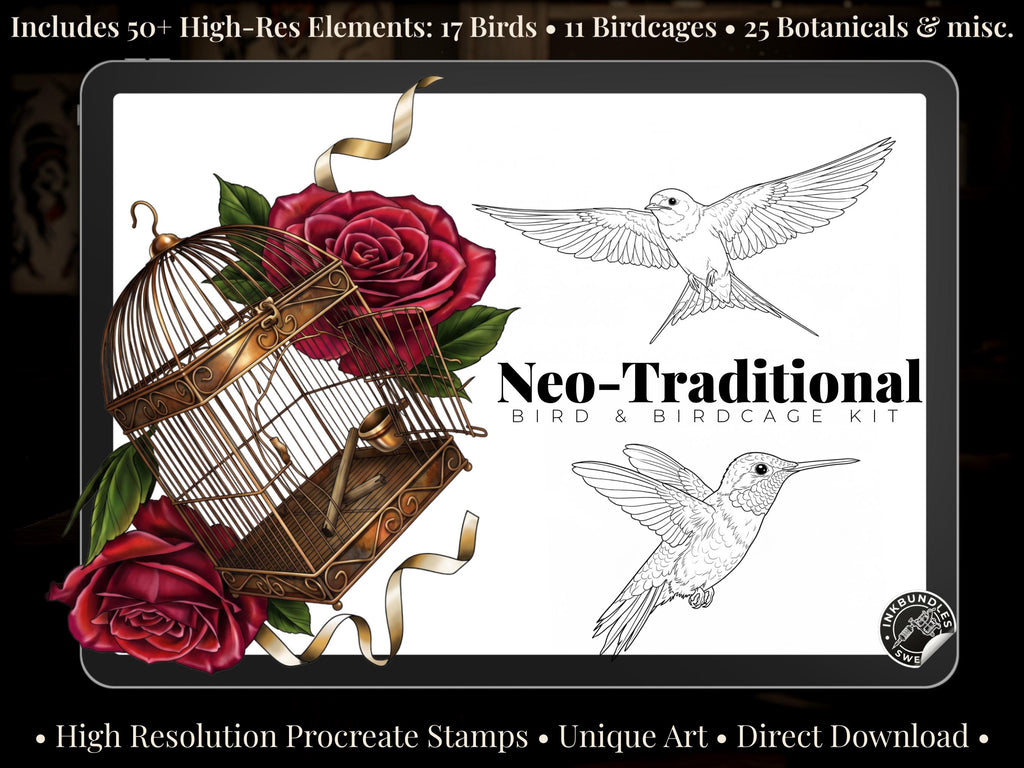 Procreate Bird & Birdcage diy kit | Custom Art | Tattoo references, creative kit,