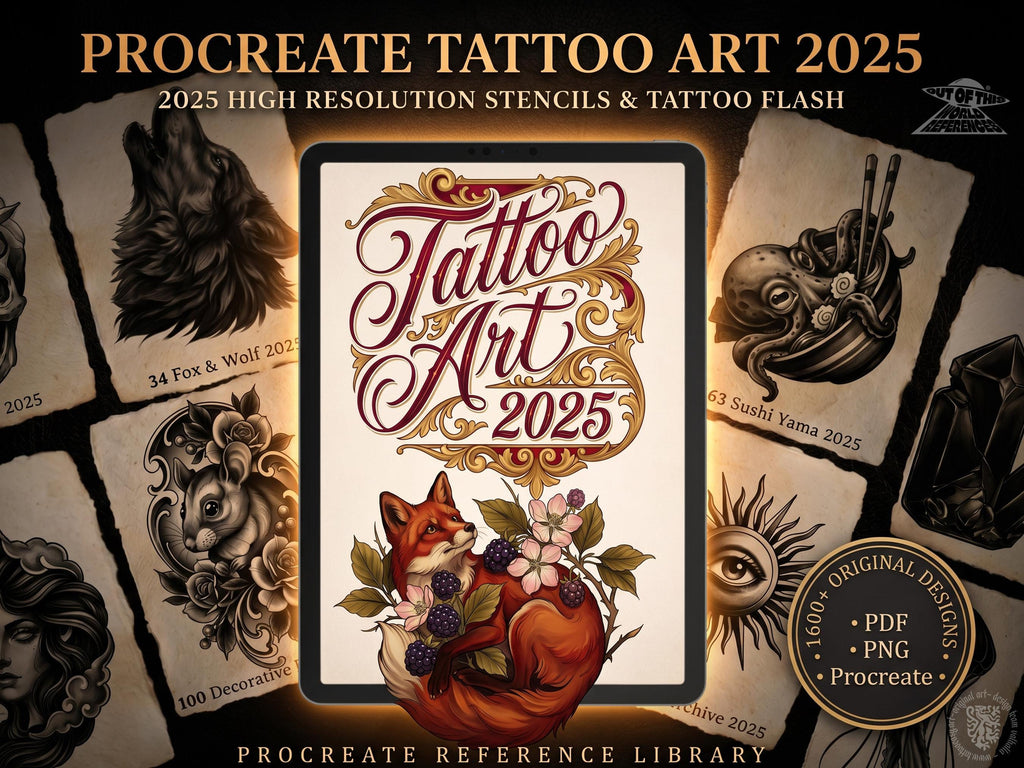 Procreate Tattoo collection 2025 | high resolution stencils | Creative Original Tattoo Stamp Brushes