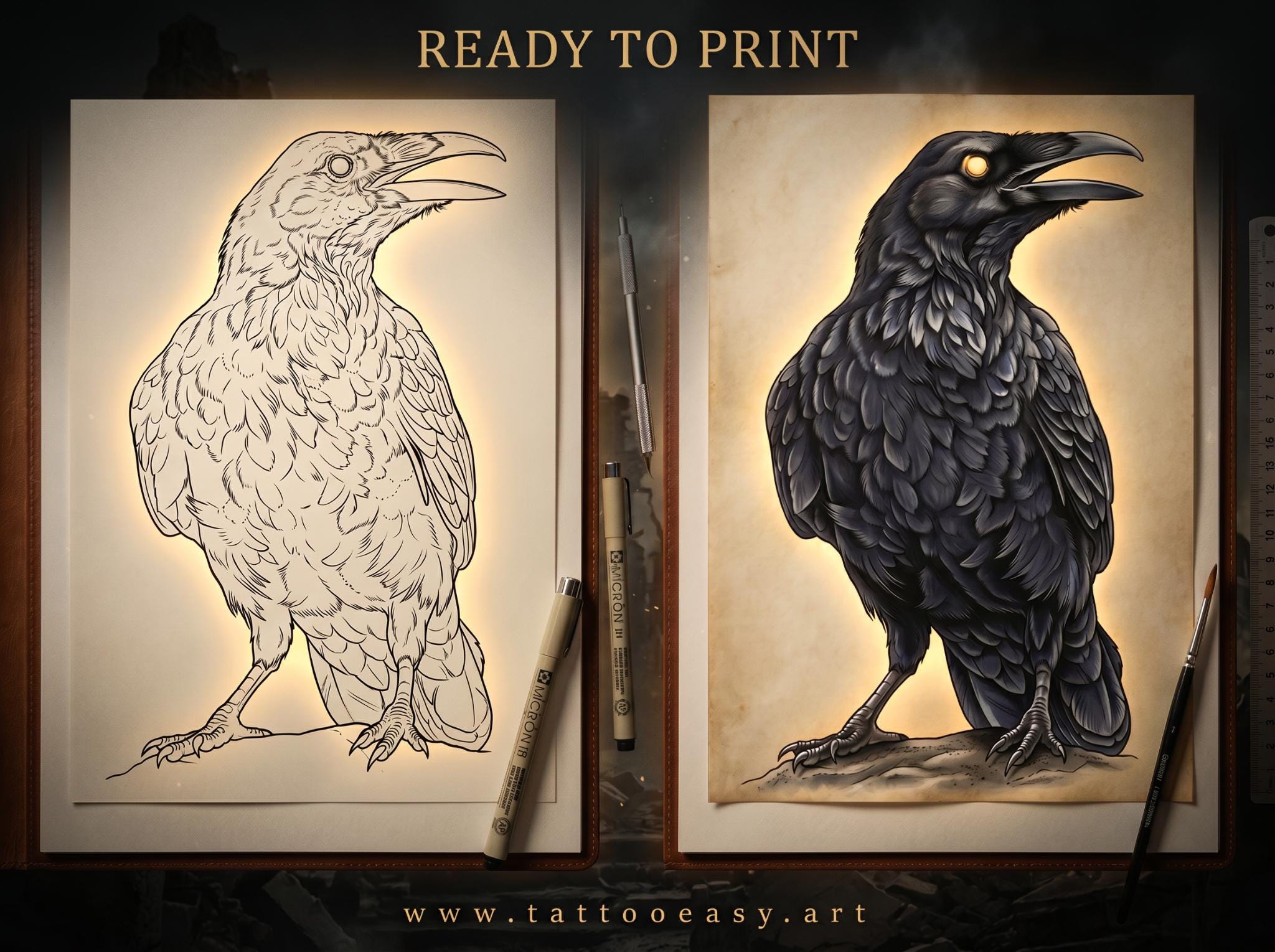 Raven Procreate Brushes, Bird Tattoo Stencils, 60+ Stamps Digital Download