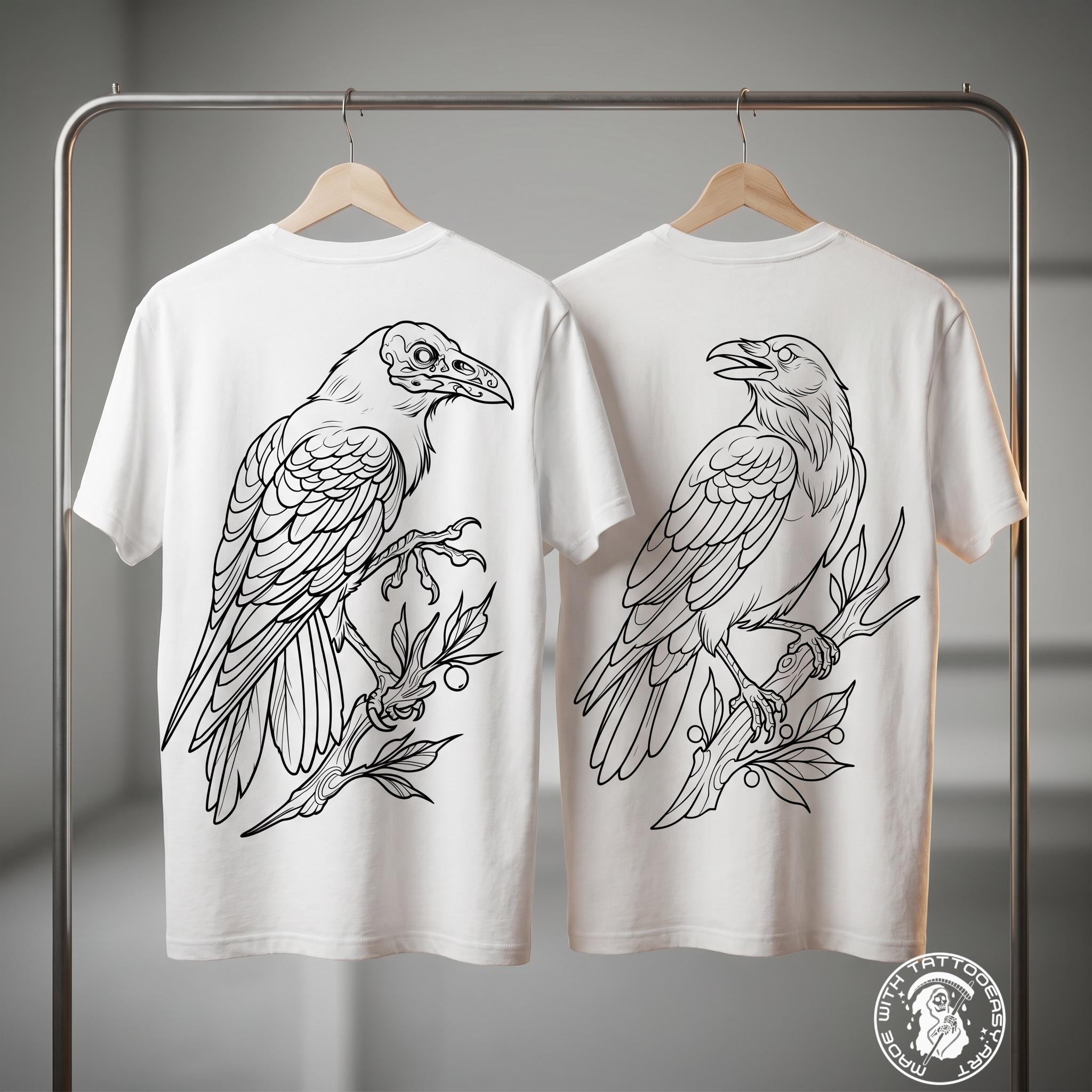 Raven Procreate Brushes, Bird Tattoo Stencils, 80+ Stamps Digital Download