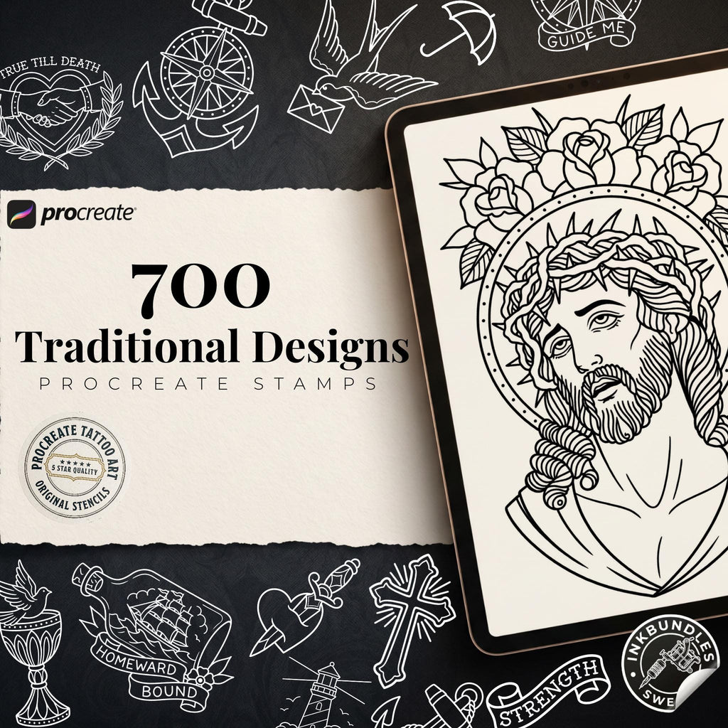 Procreate Traditional tattoo art XL, 600+ designs drawn by handmade ( digital download for Procreate )