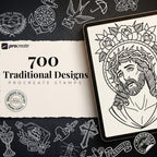 Procreate Traditional tattoo art XL, 600+ designs drawn by handmade ( digital download for Procreate )