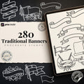 Procreate 220 Banner Designs | Procreate Brushset | Traditional Banners | stencils