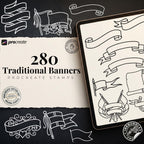 Procreate 220 Banner Designs | Procreate Brushset | Traditional Banners | stencils