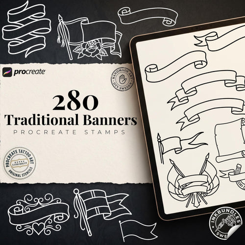 Procreate 220 Banner Designs | Procreate Brushset | Traditional Banners | stencils