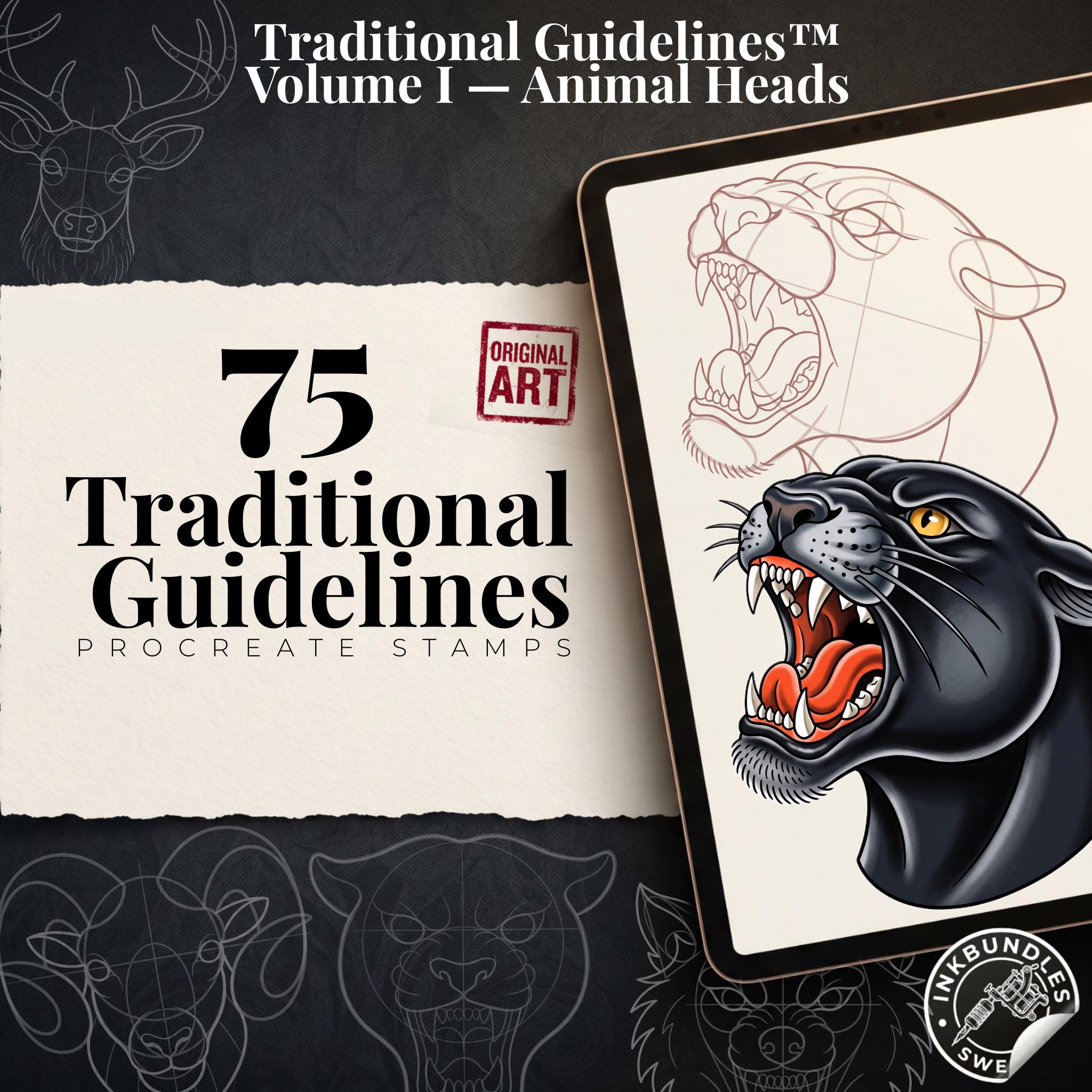 Traditional Guidelines, Animal Heads / 75 Old school templates / References / Tattoo essentials