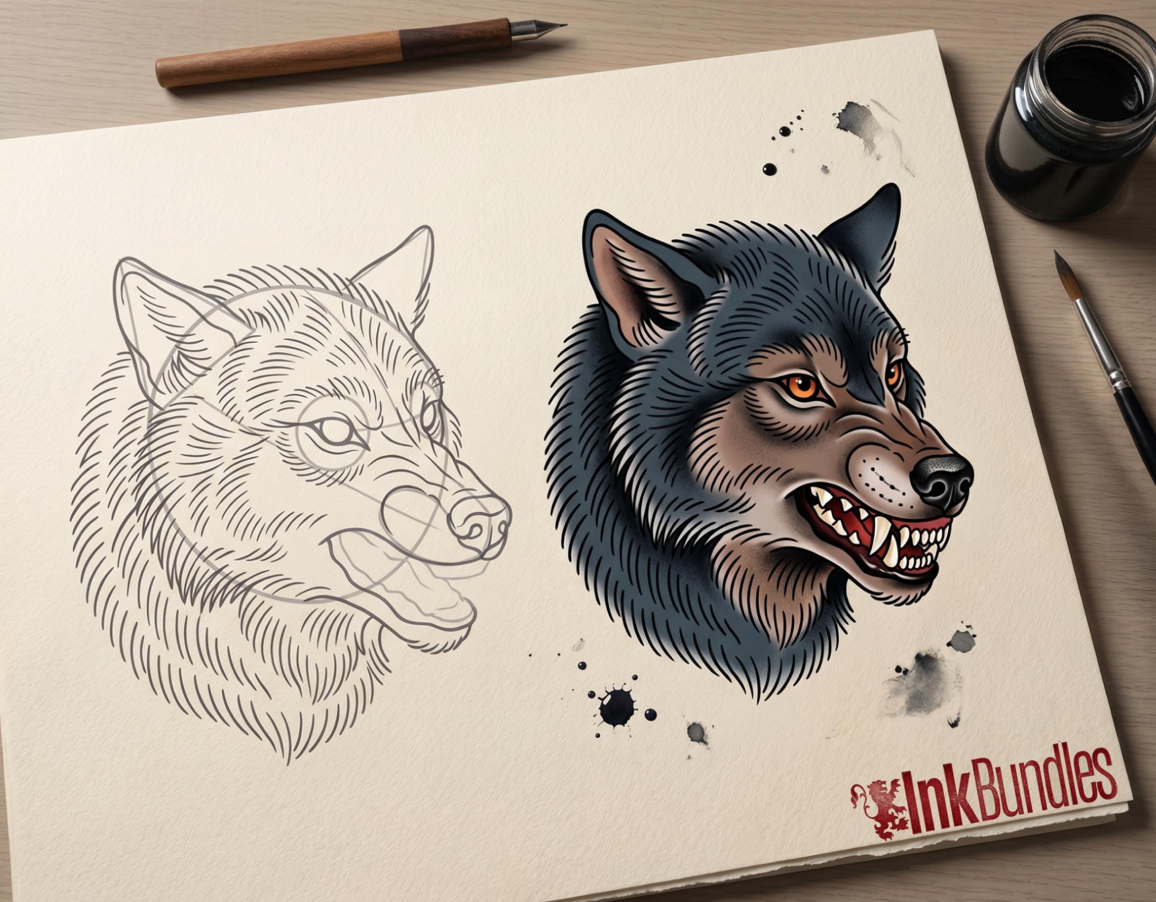 Traditional Guidelines, Animal Heads / 75 Old school templates / References / Tattoo essentials
