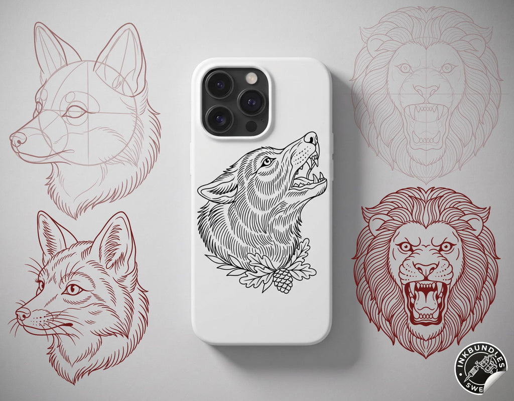 Traditional Guidelines, Animal Heads / 75 Old school templates / References / Tattoo essentials