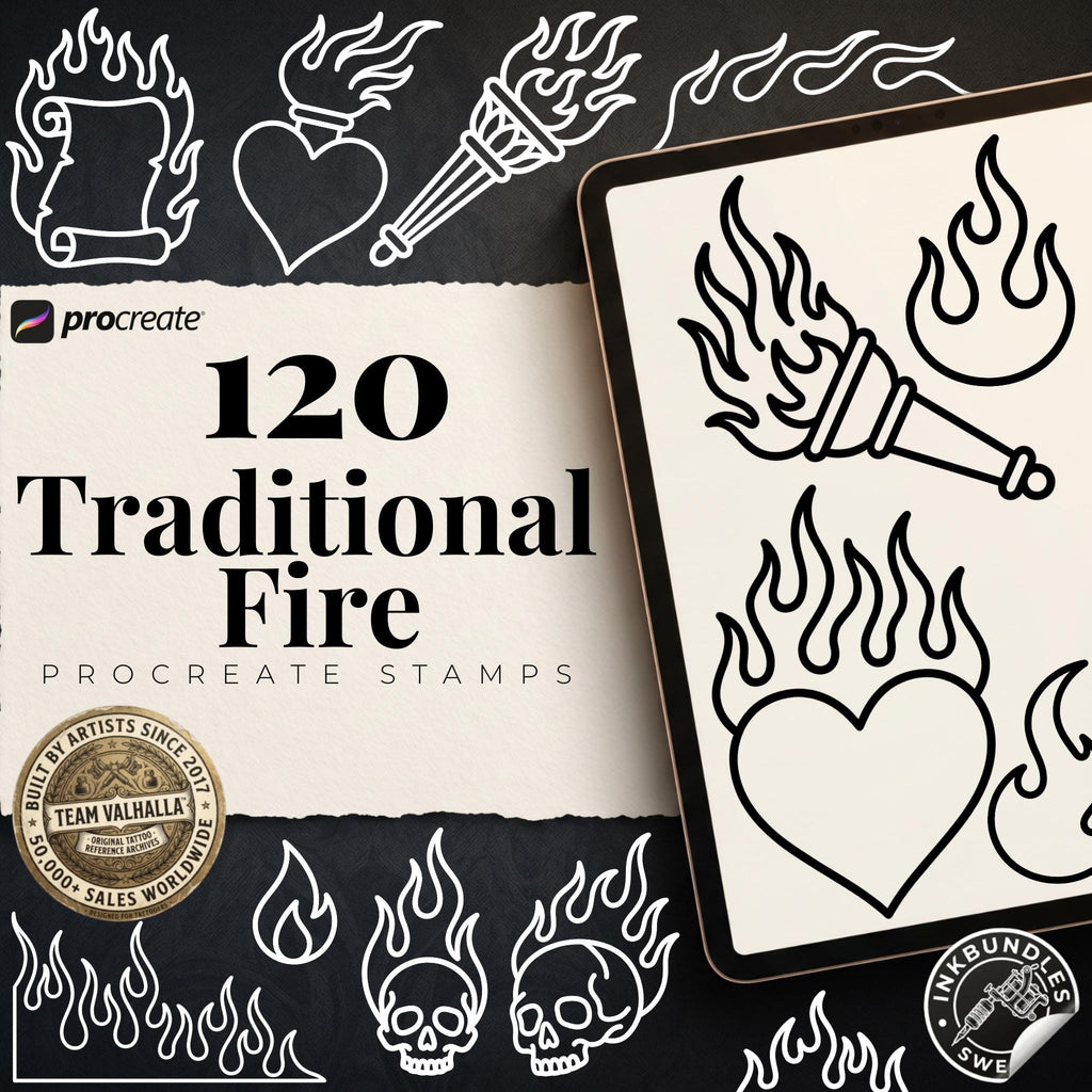 Procreate Traditional Flame, 120 Old school fire elements