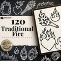 Procreate Traditional Flame, 120 Old school fire elements