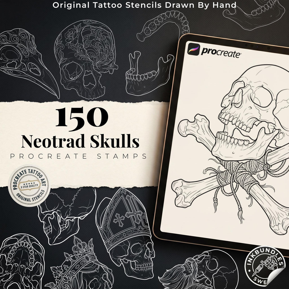 Skull Tattoo Stencils – 150+ Procreate Stamps