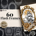Procreate Flash Frames, 60 designs, Custom stencil designs for Procreate, Old school stamp brushes, digital download