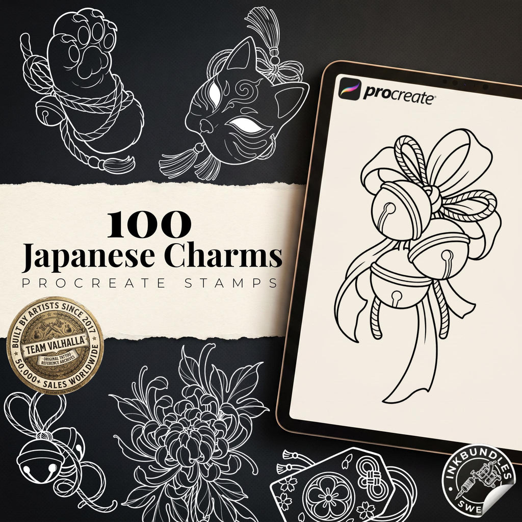 Omamori Lucky Charm Tattoo Stencil art – Japanese Amulets Procreate | PNG | PDF Tattoo References