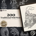 Traditional Wild Western Tattoo Design kit - Procreate & PNG | 200+ Classic Cowboy Tattoos