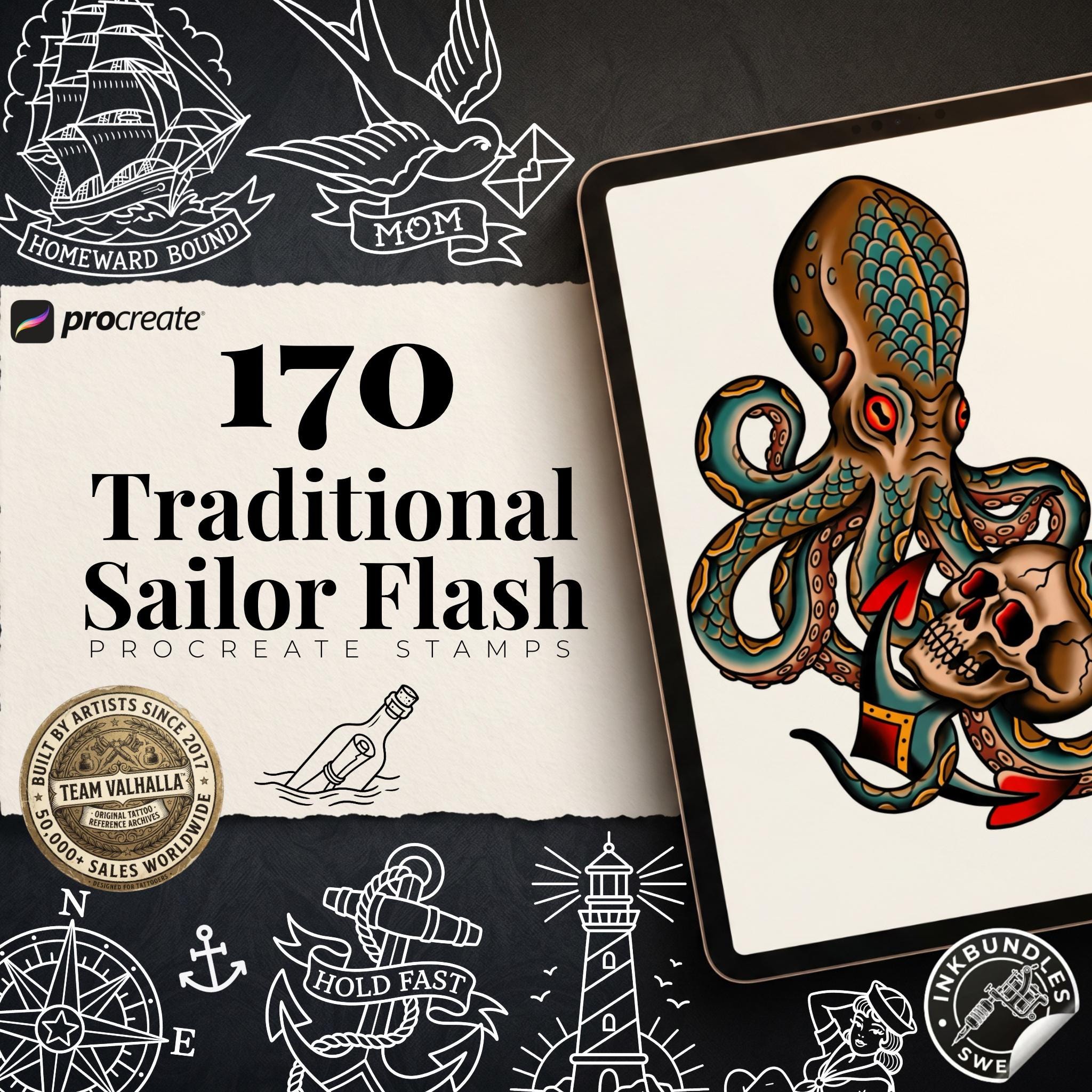 Procreate, Ship Ahoy! 100+ tattos, outlined tattoo ideas, hand drawn art