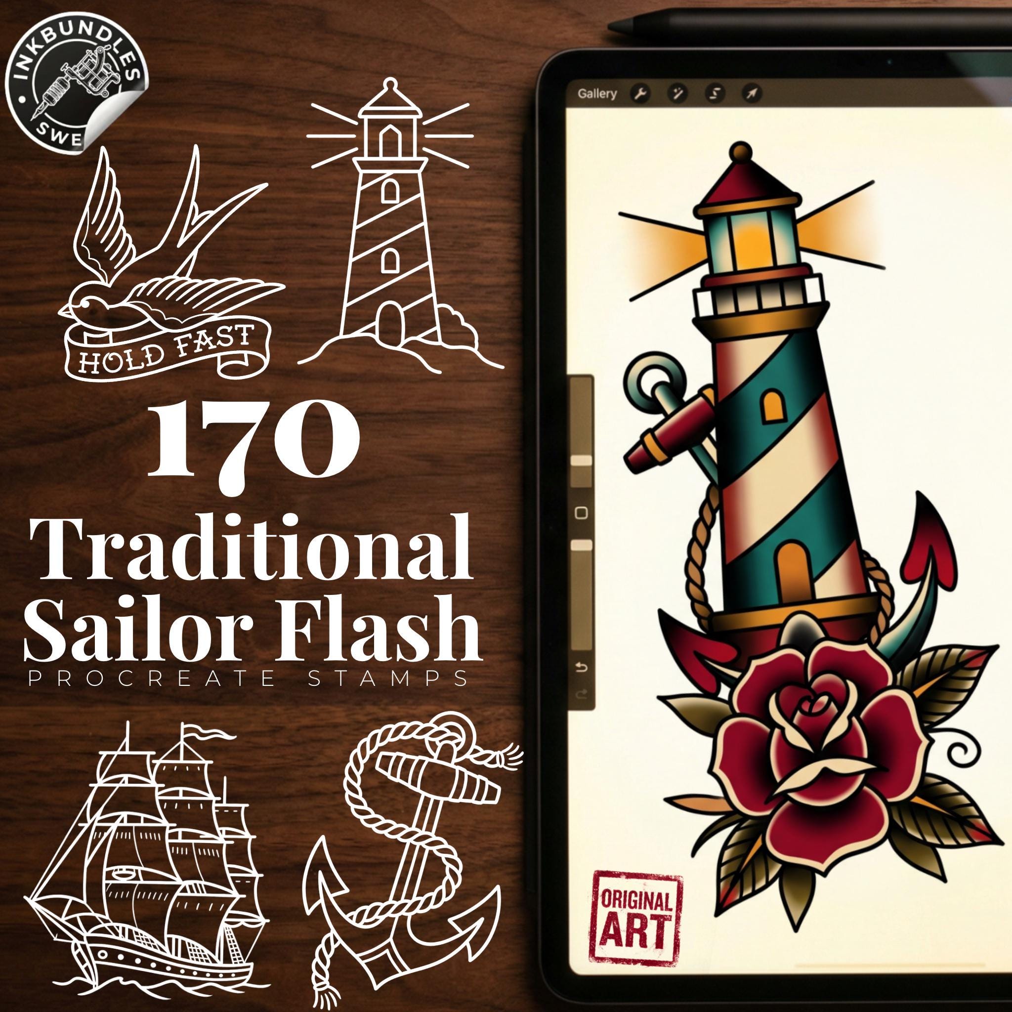 Procreate, Ship Ahoy! 100+ tattos, outlined tattoo ideas, hand drawn art