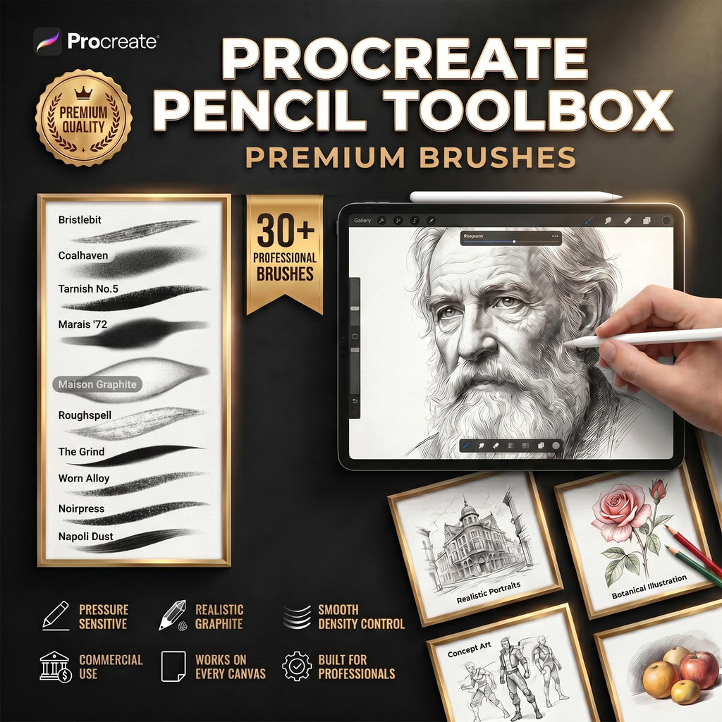 Procreate, The Pencil Toolbox, authentic custom built brushes for Procreate