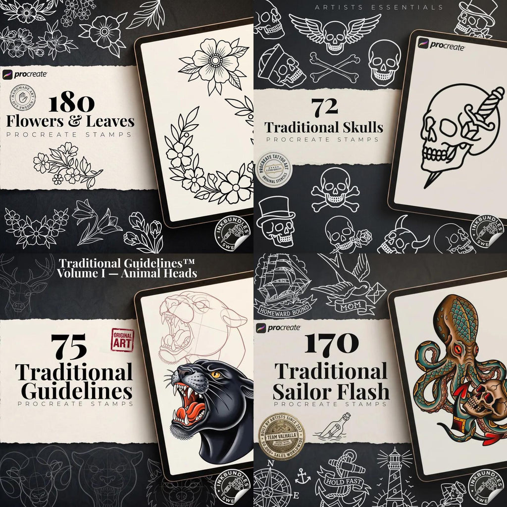 Traditional Tattoo Toolkit for Procreate, Build Your Own Designs, American Traditional Flash Brush Set