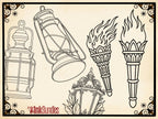 Fire & Torch Tattoo Toolkit, Flame, Lamp PNG Procreate Bundle, Tattoo Flash Brushset for Artists