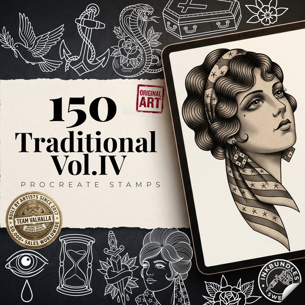 Traditional vol.4 150 designs, Custom stencil designs for Procreate, Old school stamp brushes, digital download