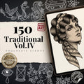 Traditional vol.4 150 designs, Custom stencil designs for Procreate, Old school stamp brushes, digital download