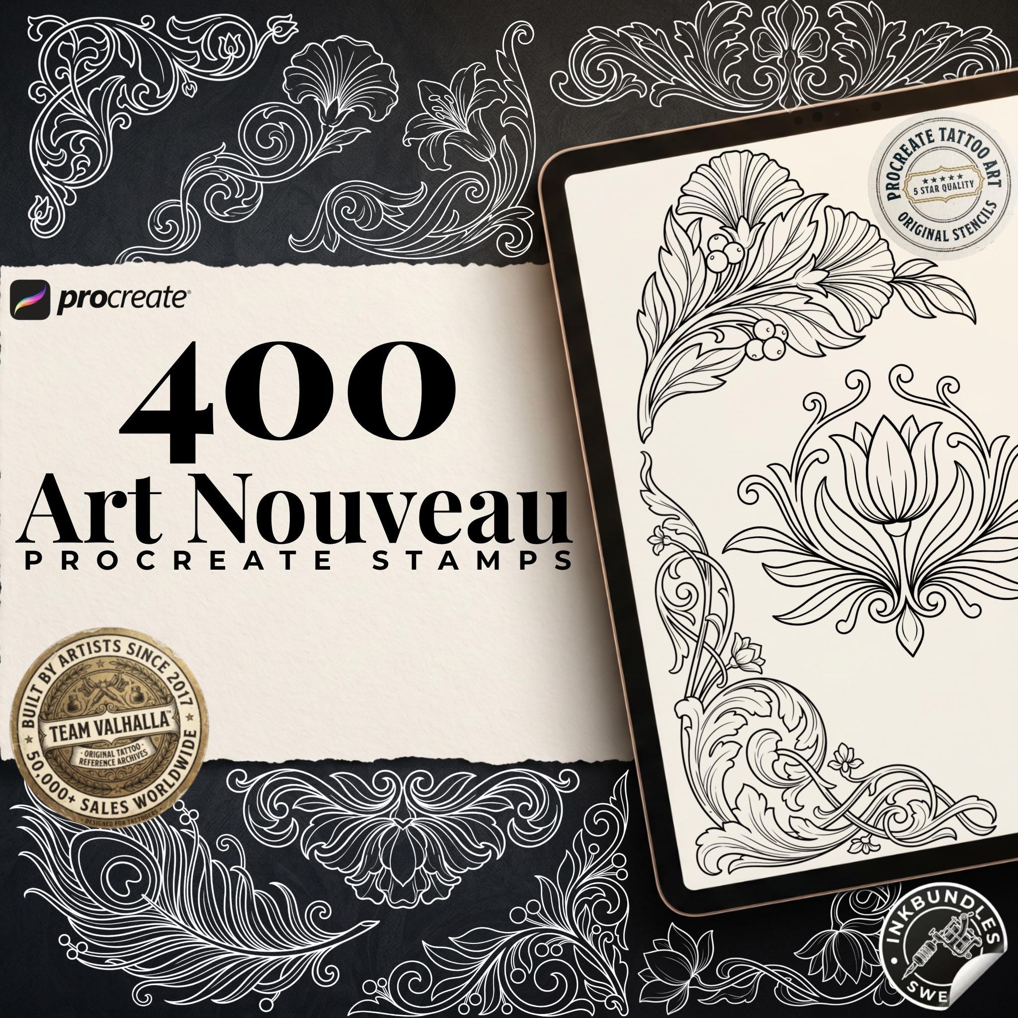 Art Nouveau Procreate Kit: ~400 Stamp Brushes (PDF)