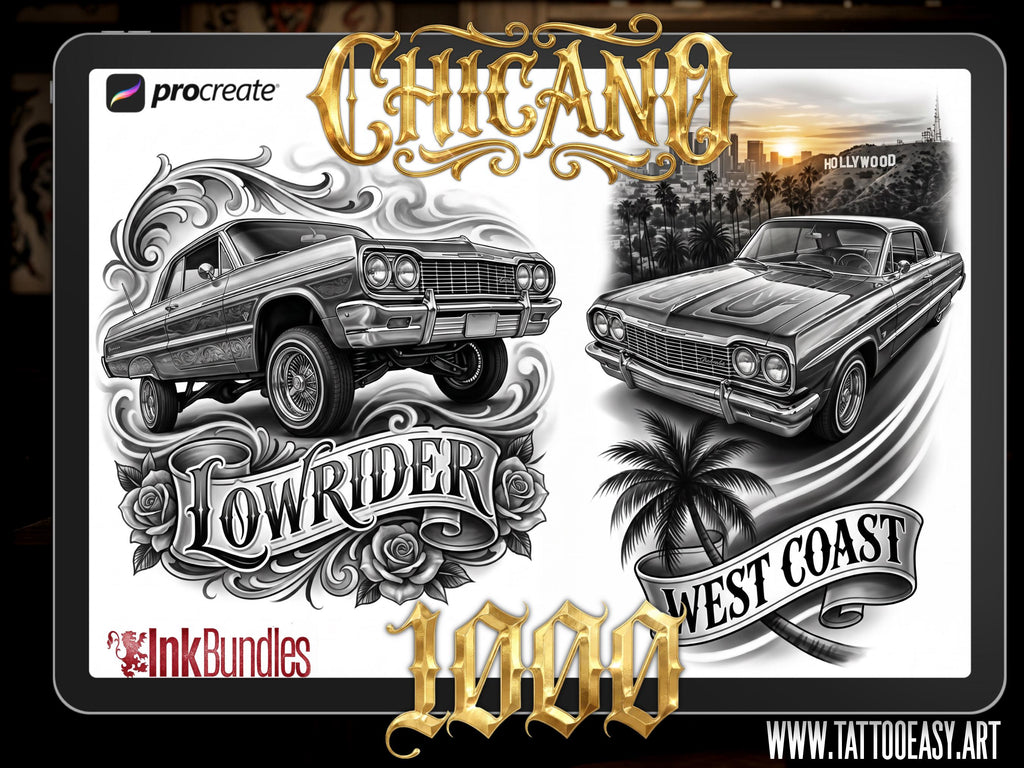 Chicano Tattoo Design Kit: Procreate Stamps, SVG, PNG Files