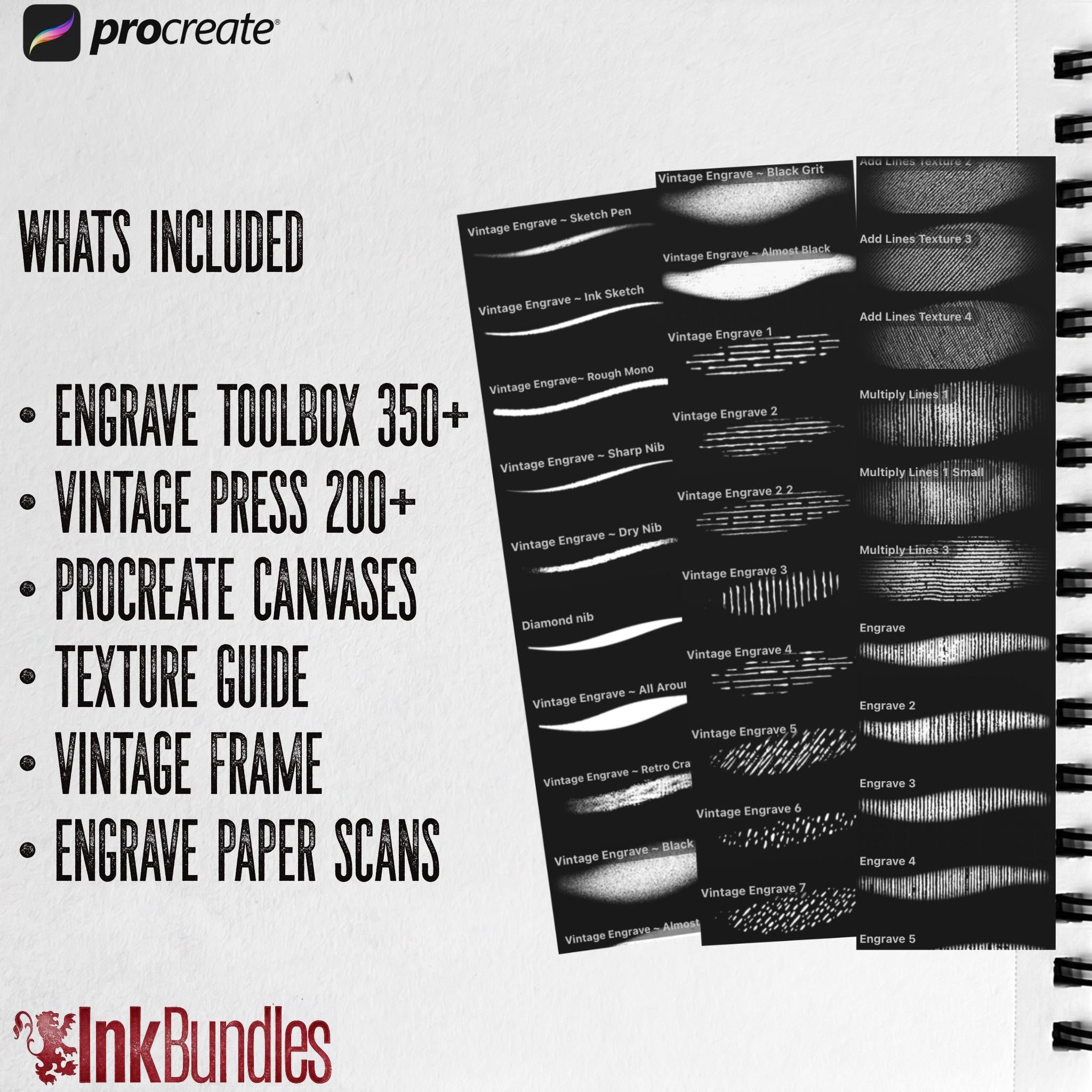 Procreate Engraving Toolbox Ultimate Brush Kit: 500+