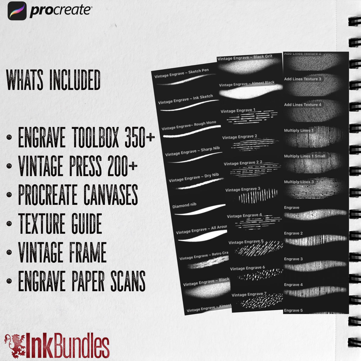 Procreate The Engrave Toolbox & Vintage Press, 500+ Original Procreate Brushes