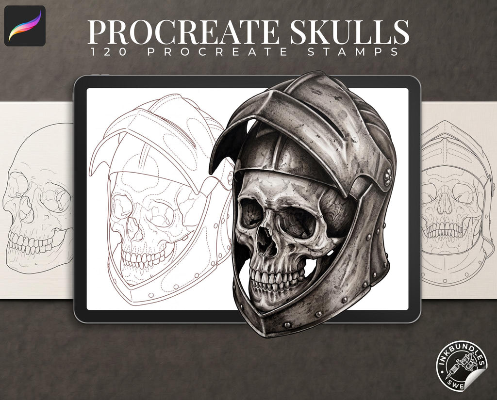 Procreate Skulls, Realistic skull references, stencil collection