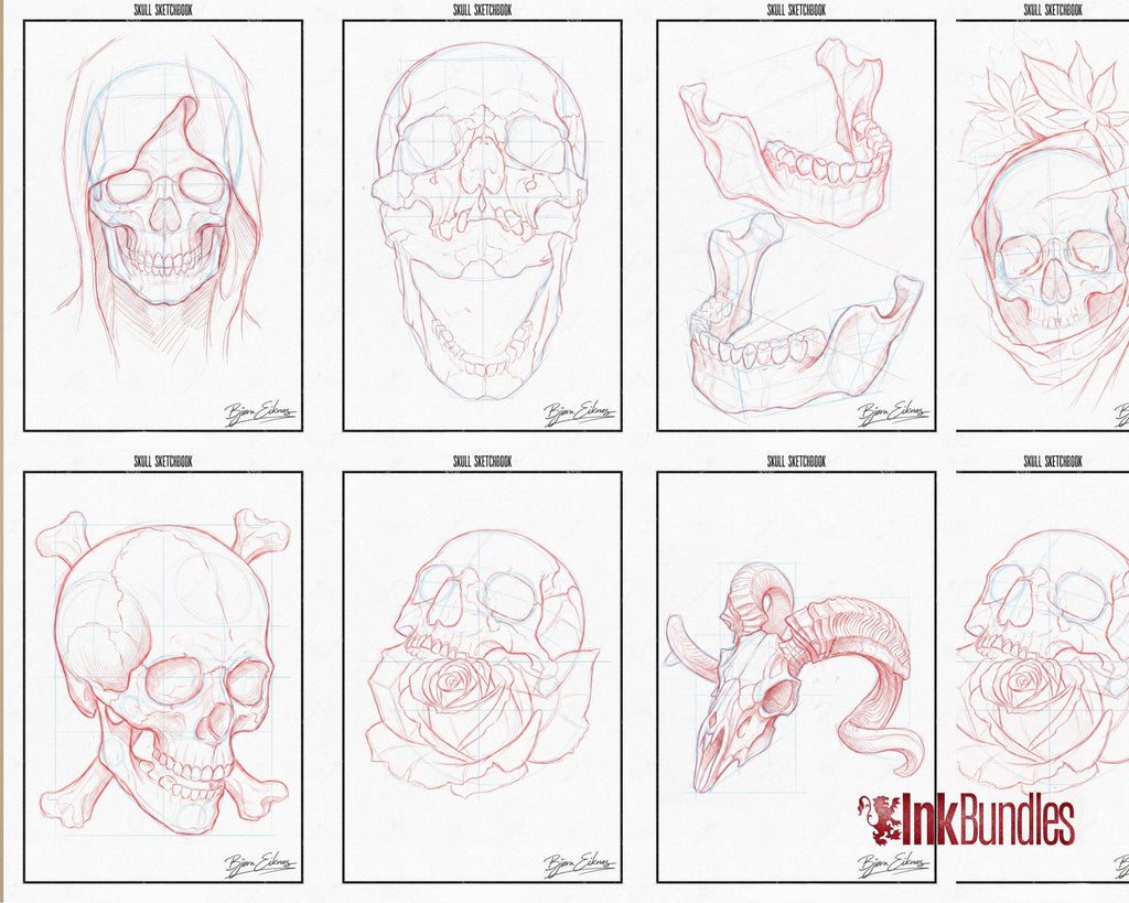 Tattoo Sketch Book PDF, High-Res Flash Art, Digital Tattoo eBook, Skull Sketchbook