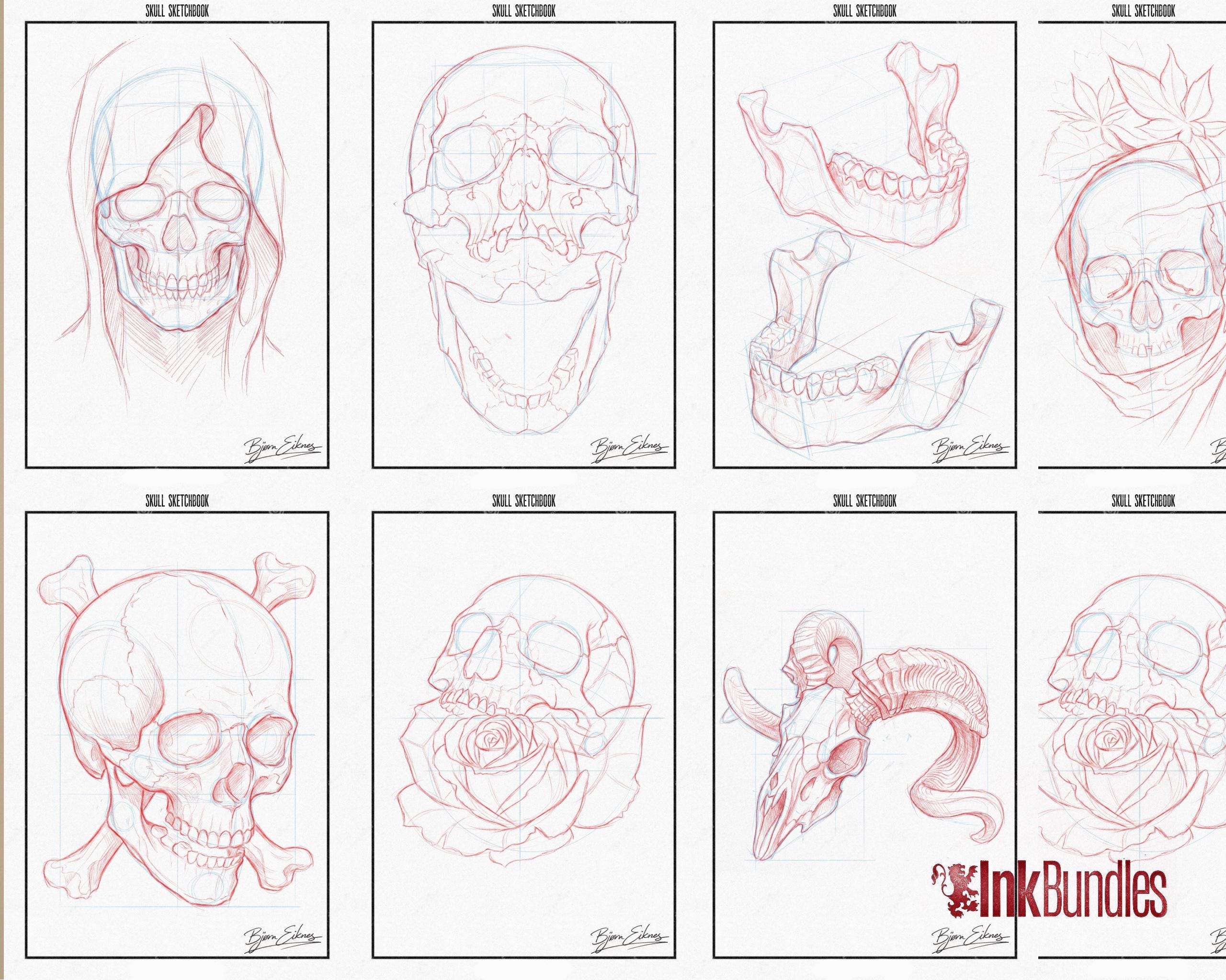 Tattoo Sketch Book PDF, High-Res Flash Art, Digital Tattoo eBook, Skull Sketchbook