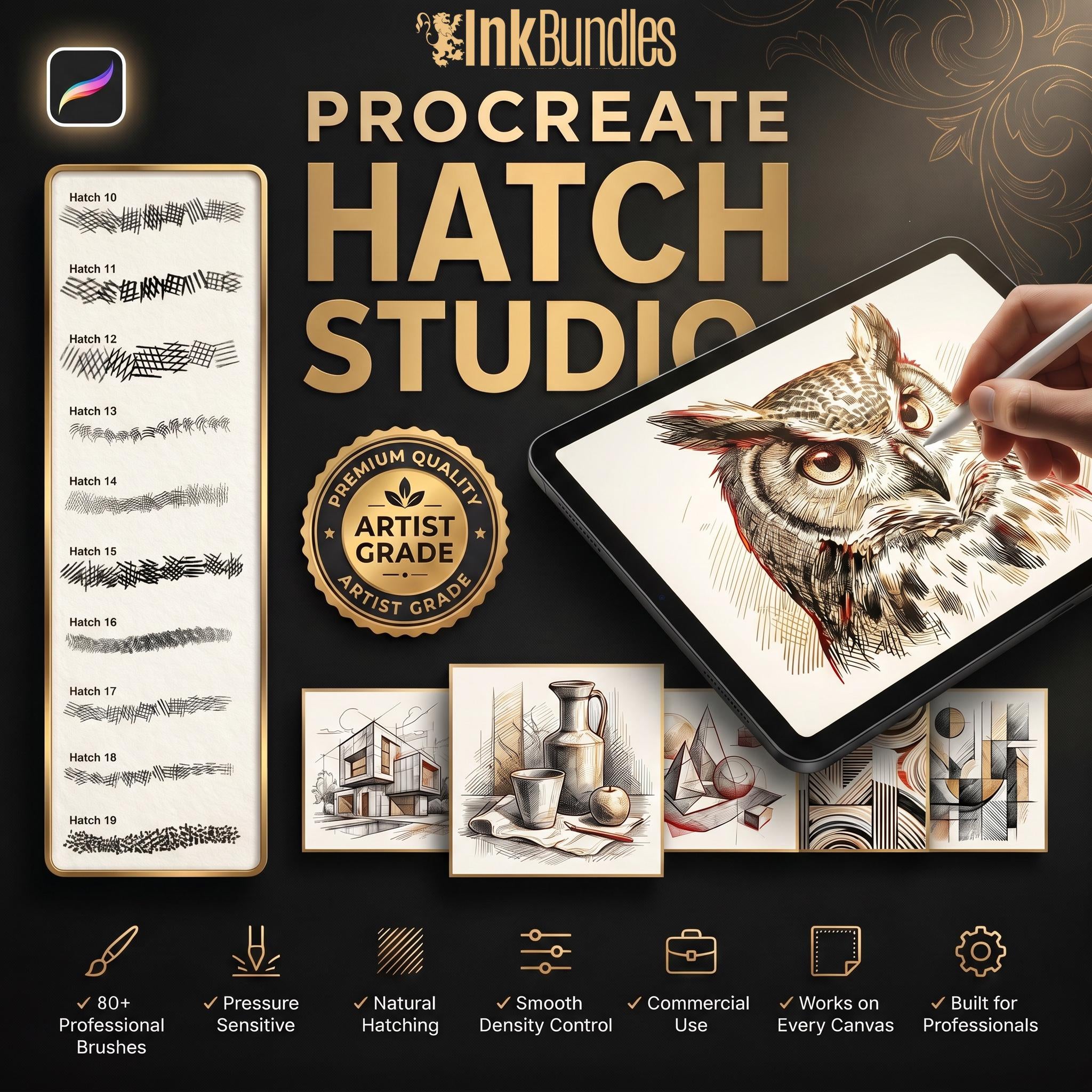 The Pencil Hatch Artist, custom brushes for Procreate