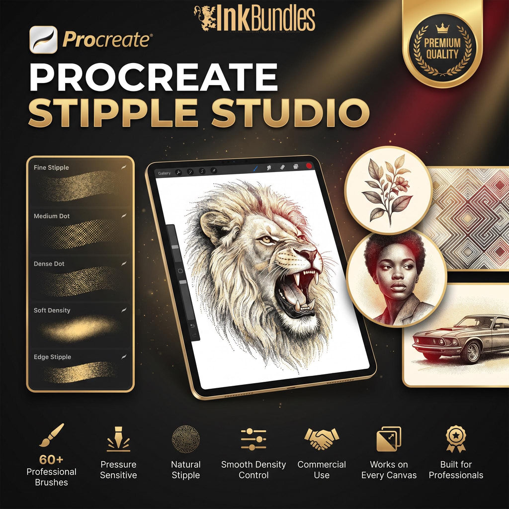 Procreate Stipple Brushes: 62 Custom Tattoo Shaders (Digital Download)