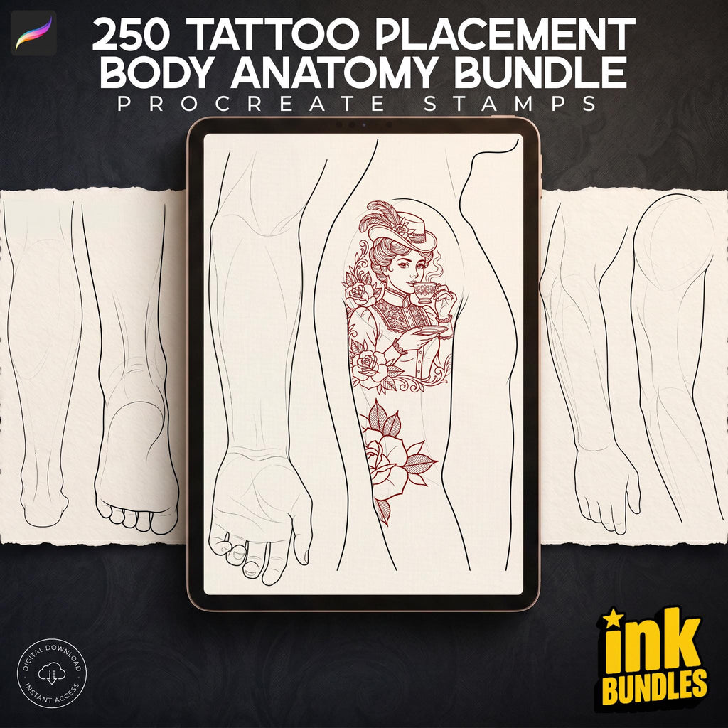 Procreate Tattoo Stamps: 145 Body Part Brushes for Tattoo Design
