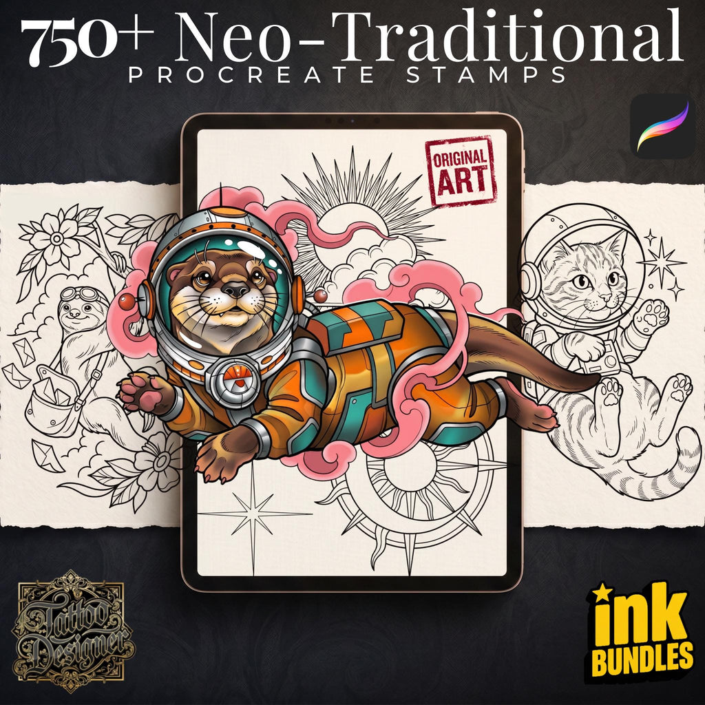 Neo-Traditional Stencil Library 2025 – 750+ Procreate Stamps – preview 3