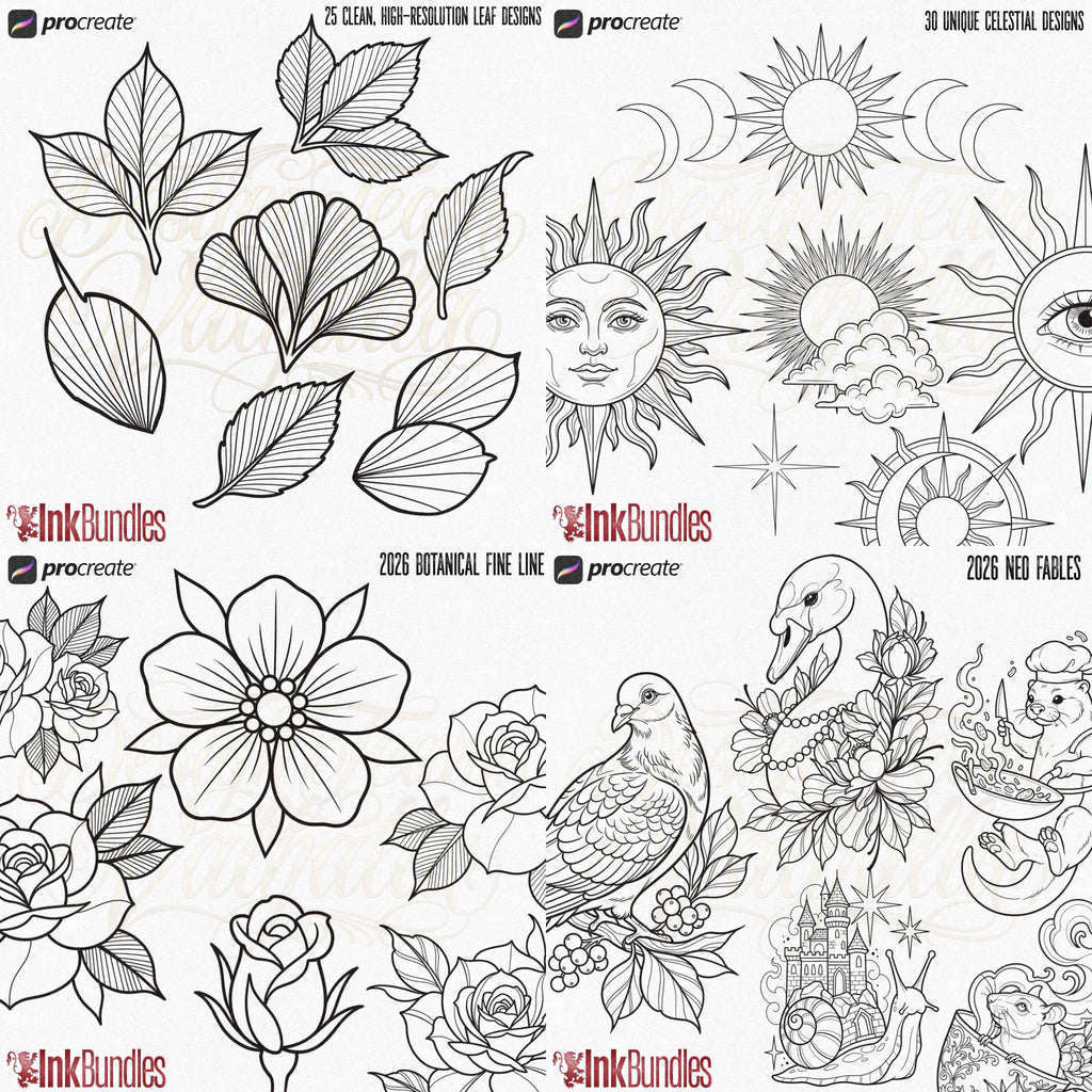 Neo-Traditional Stencil Library 2025 – 750+ Procreate Stamps – preview 6