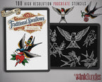 Traditional Swallows Tattoo Design kit - Procreate | 100+ Classic Swallow Tattoos, Old School Stencils
