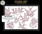 Traditional Swallows Tattoo Design kit - Procreate | 100+ Classic Swallow Tattoos, Old School Stencils