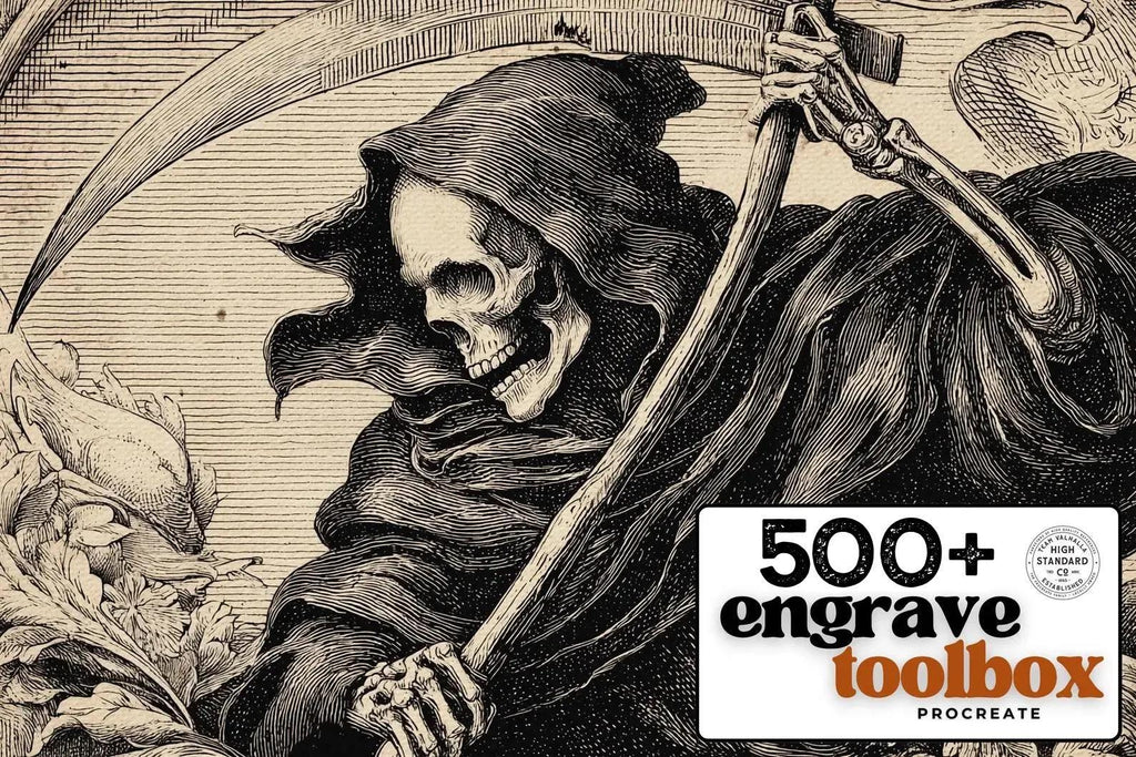 Procreate Engraving Brush Kit: 360+ Woodcut Texture Brushes & Canvas (Digital Download