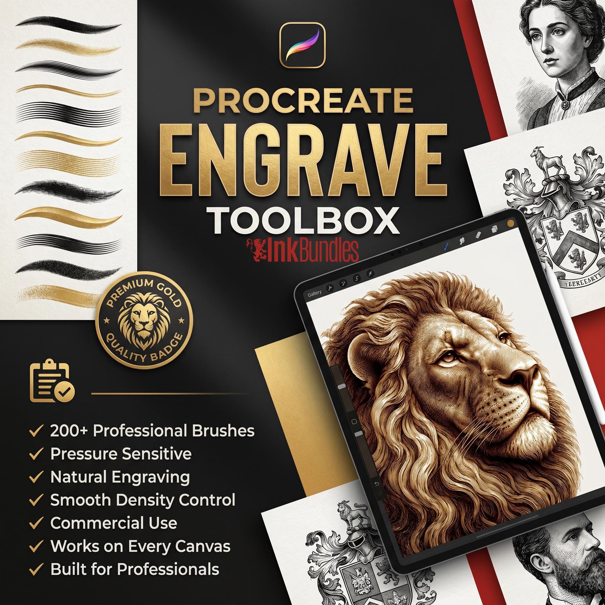 Procreate Engraving Brush Kit: 360+ Woodcut Texture Brushes & Canvas (Digital Download