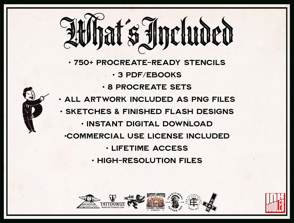 Neo-Traditional Stencil Library 2025 – 750+ Procreate Stamps – preview 2