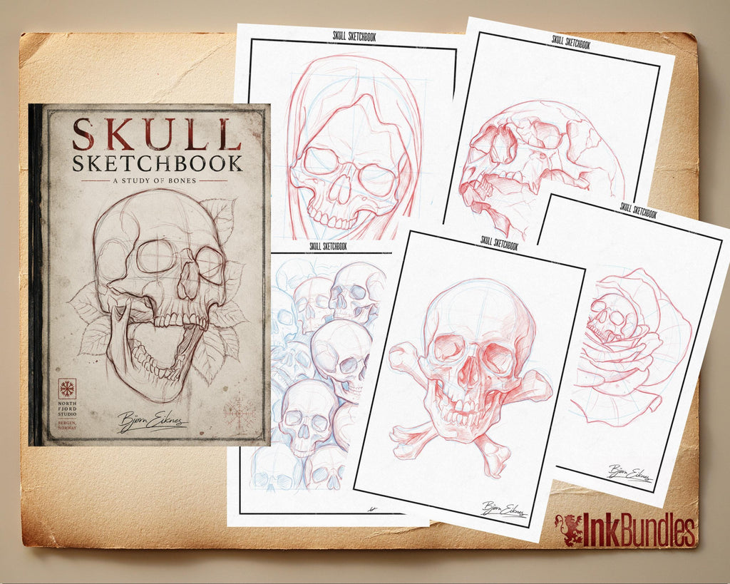 Tattoo Sketch Book PDF, High-Res Flash Art, Digital Tattoo eBook, Skull Sketchbook