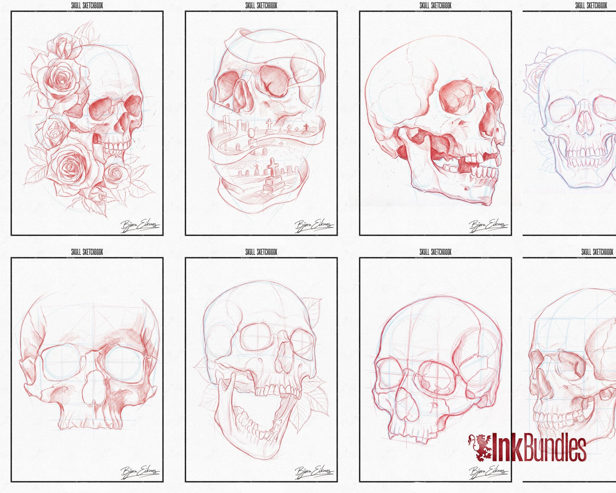 Tattoo Sketch Book PDF, High-Res Flash Art, Digital Tattoo eBook, Skull Sketchbook