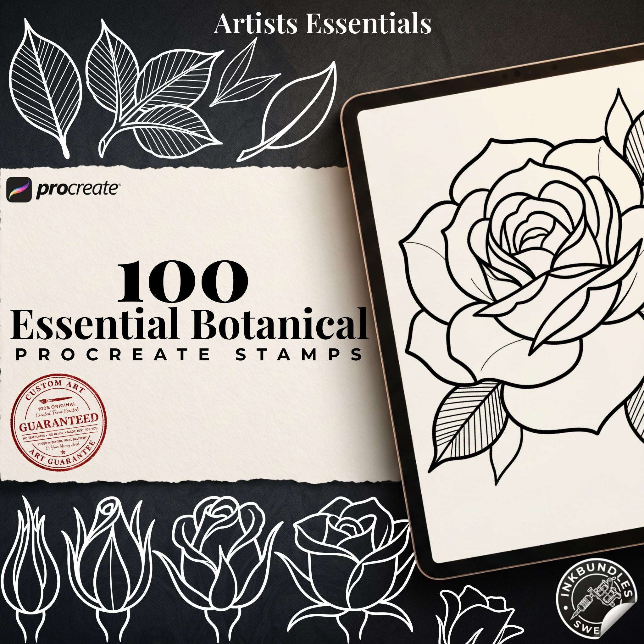 Rose Tattoo Design Kit: Procreate Stamps, Stencils (150+ PNG Files)