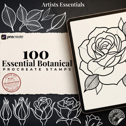 Rose Tattoo Design Kit: Procreate Stamps, Stencils (150+ PNG Files)